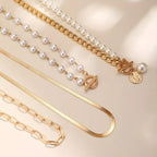 Set de Collar de Cadena de Serpiente con Perlas Vintage | Oro