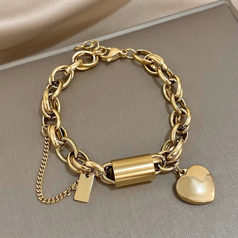 Pulsera Gruesa Heartened | Oro