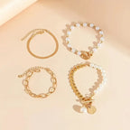 Set de Pulseras Chic Gold 4 Piezas - Serpiente, Perlas y Eslabones | Oro